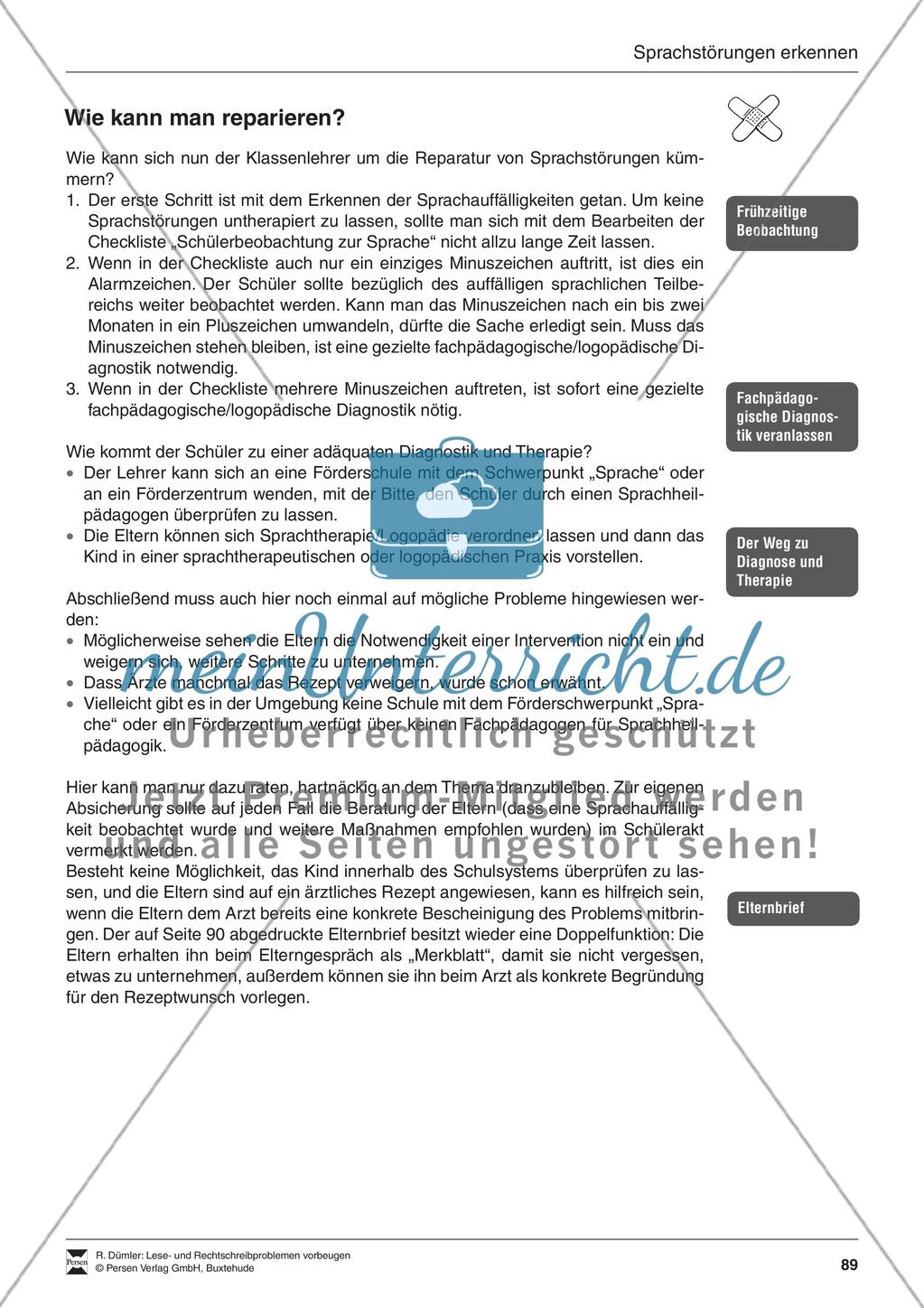 Bausteine für die Reparatur: Sprachstörungen erkennen, Elternbrief und Beobachtungsbogen Preview 6