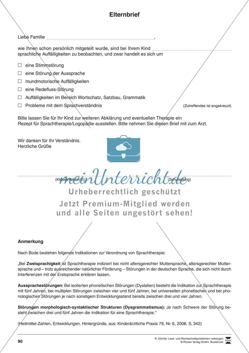 Bausteine für die Reparatur: Sprachstörungen erkennen, Elternbrief und Beobachtungsbogen Preview 7