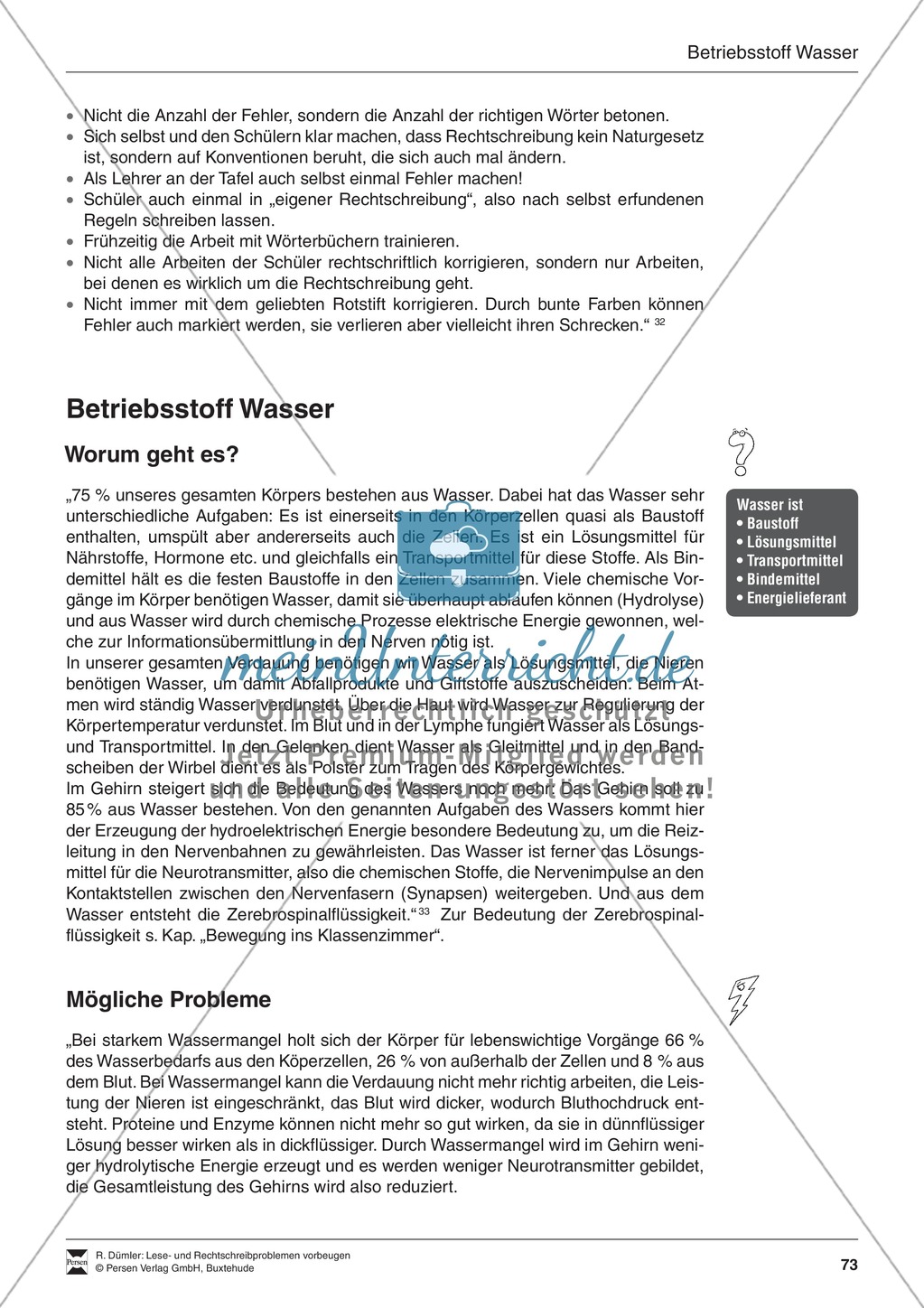 Bausteine für den Aufbau: Betriebsstoff Wasser, Merkblatt für Eltern Preview 1