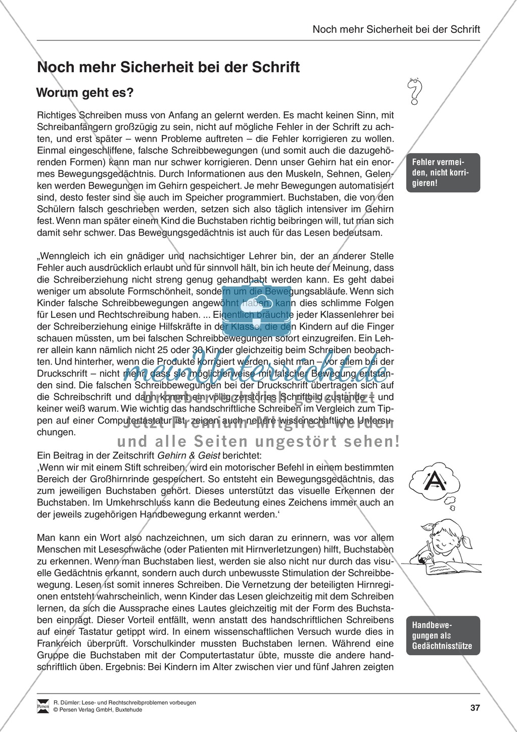 Bausteine für das Fundament: Noch mehr Sicherheit bei der Schrift, Merkblatt für Eltern Preview 1