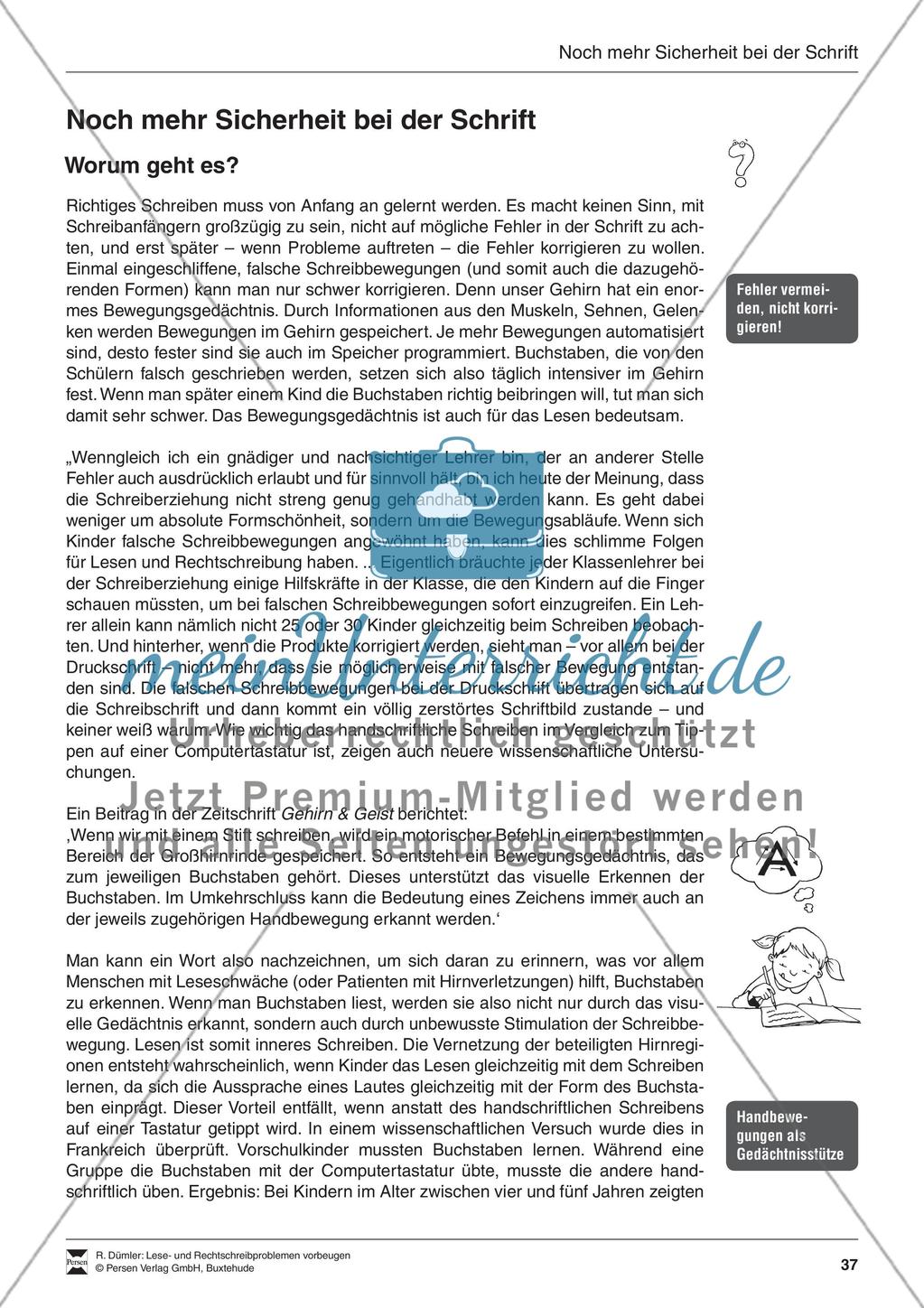 Bausteine für das Fundament: Noch mehr Sicherheit bei der Schrift, Merkblatt für Eltern Preview 1