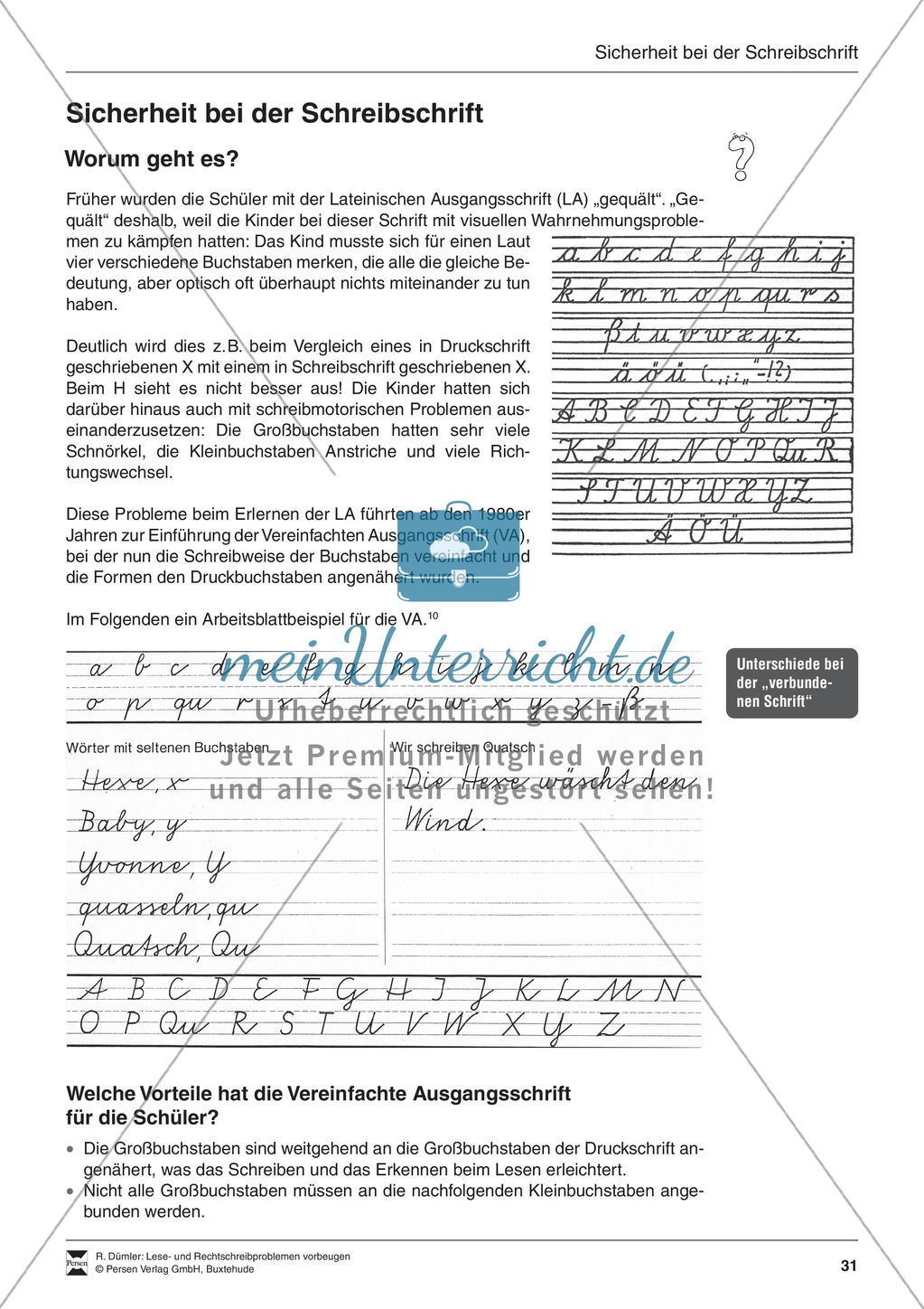 Bausteine für das Fundament: Sicherheit bei der Schreibschrift, Merkblatt für Eltern Preview 1