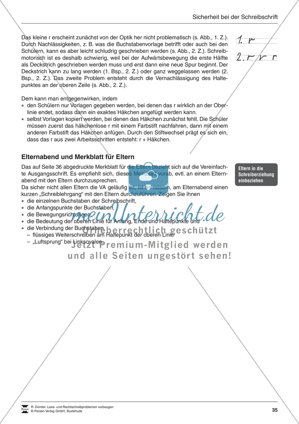 Bausteine für das Fundament: Sicherheit bei der Schreibschrift, Merkblatt für Eltern Preview 5