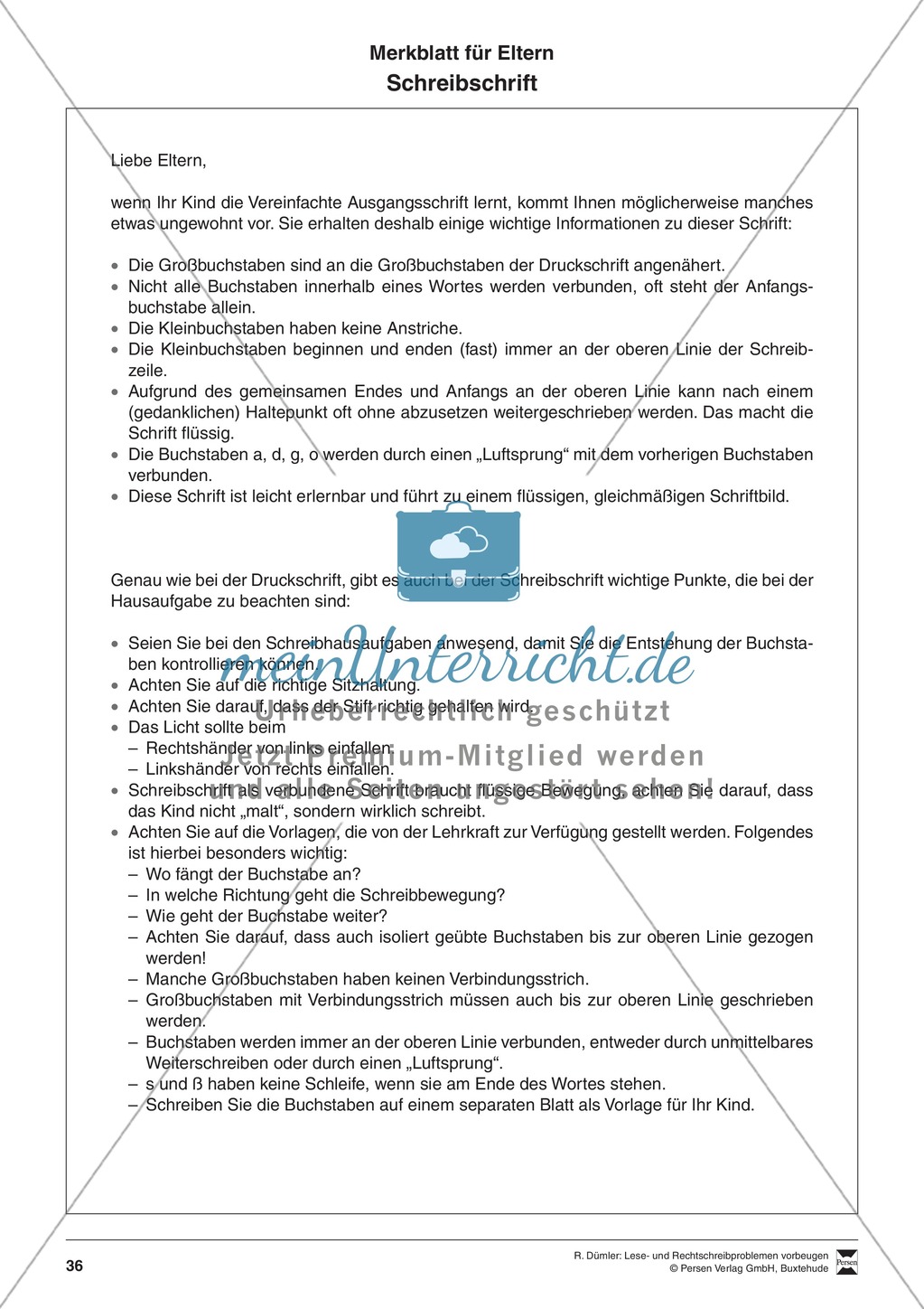 Bausteine für das Fundament: Sicherheit bei der Schreibschrift, Merkblatt für Eltern Preview 6