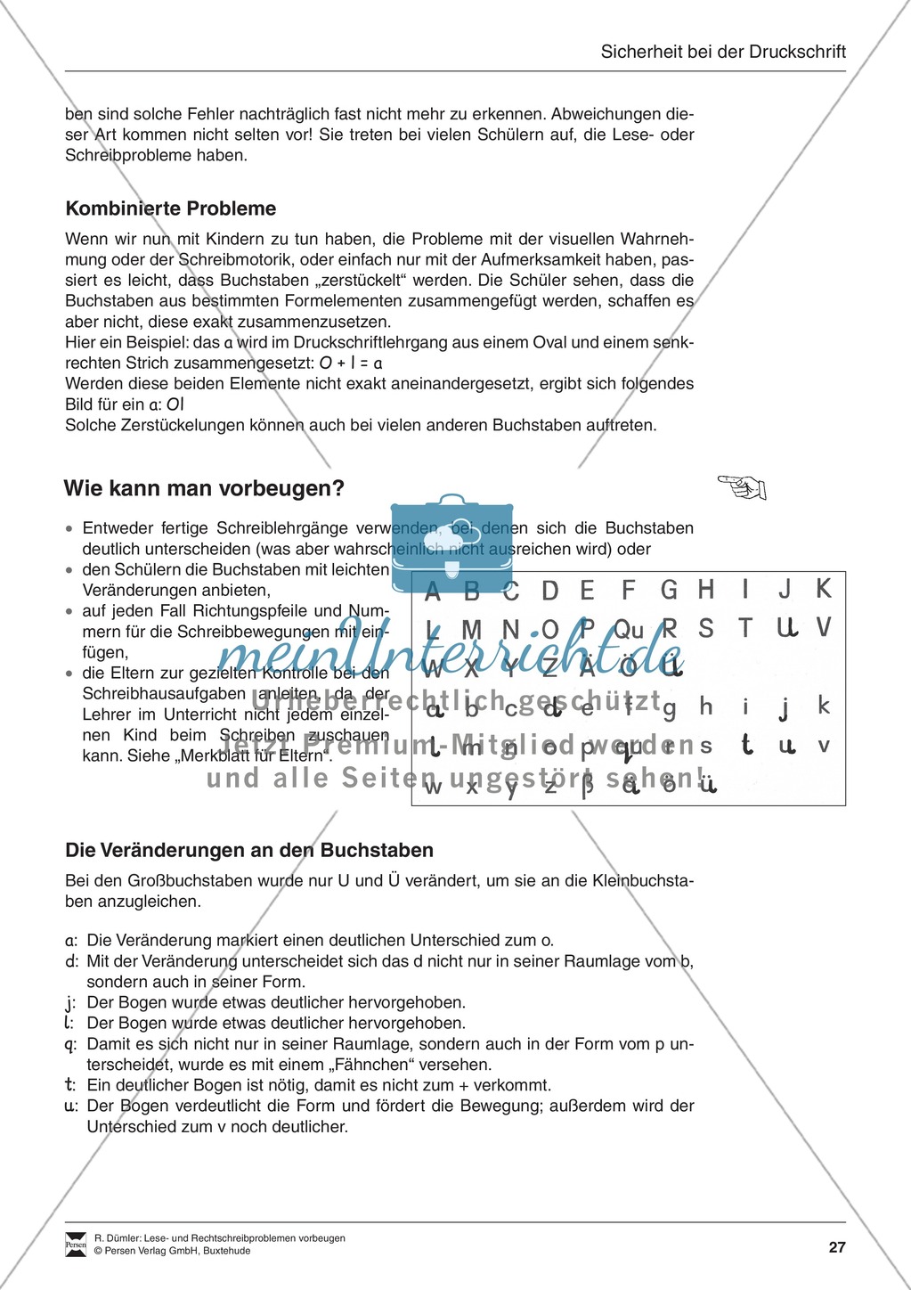 Bausteine für das Fundament: Sicherheit bei der Druckschrift, Merkblatt für Eltern Preview 2