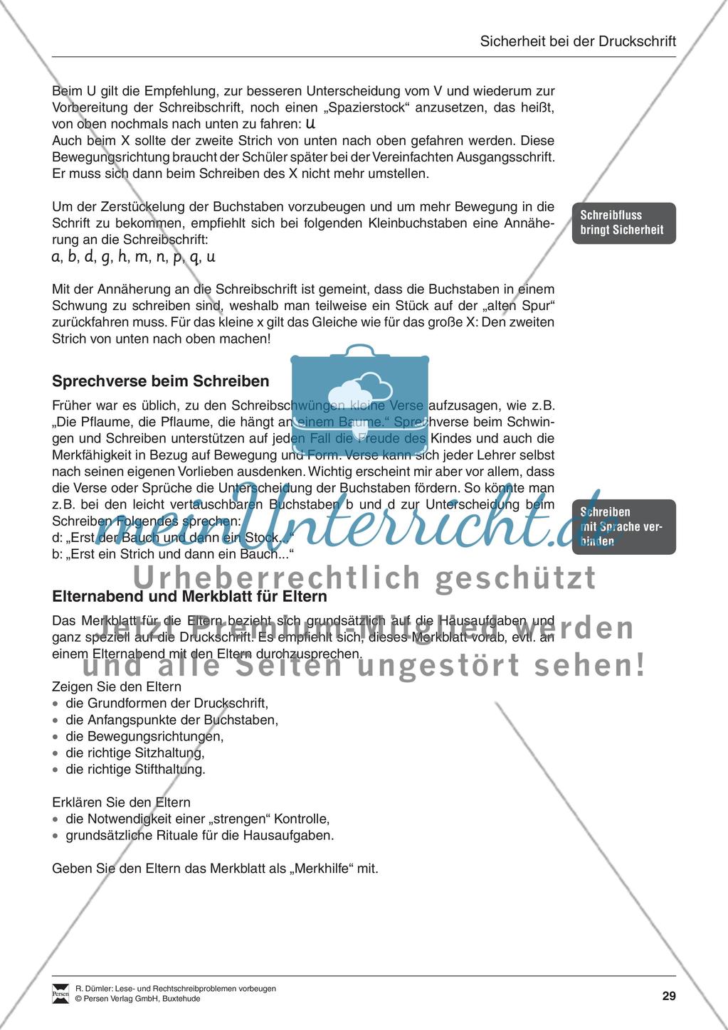 Bausteine für das Fundament: Sicherheit bei der Druckschrift, Merkblatt für Eltern Preview 4
