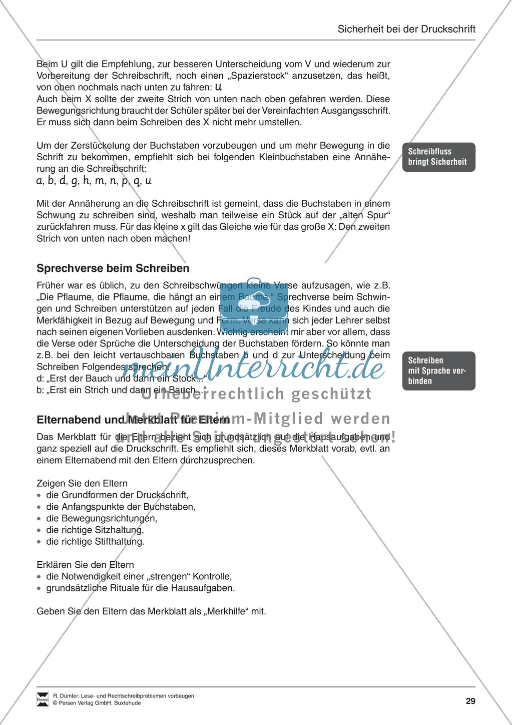 Bausteine für das Fundament: Sicherheit bei der Druckschrift, Merkblatt für Eltern Preview 4