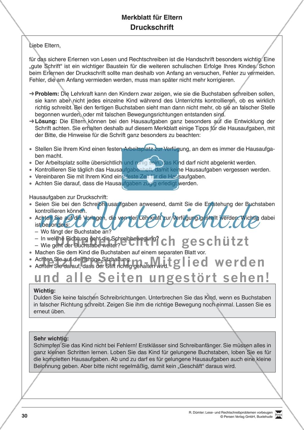 Bausteine für das Fundament: Sicherheit bei der Druckschrift, Merkblatt für Eltern Preview 5