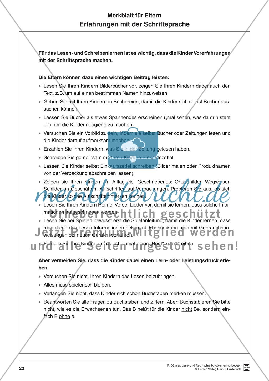 Bausteine für das Fundament: Erziehung zur Schriftsprachkultur, Merkblätter Eltern und Elternbrief Preview 2