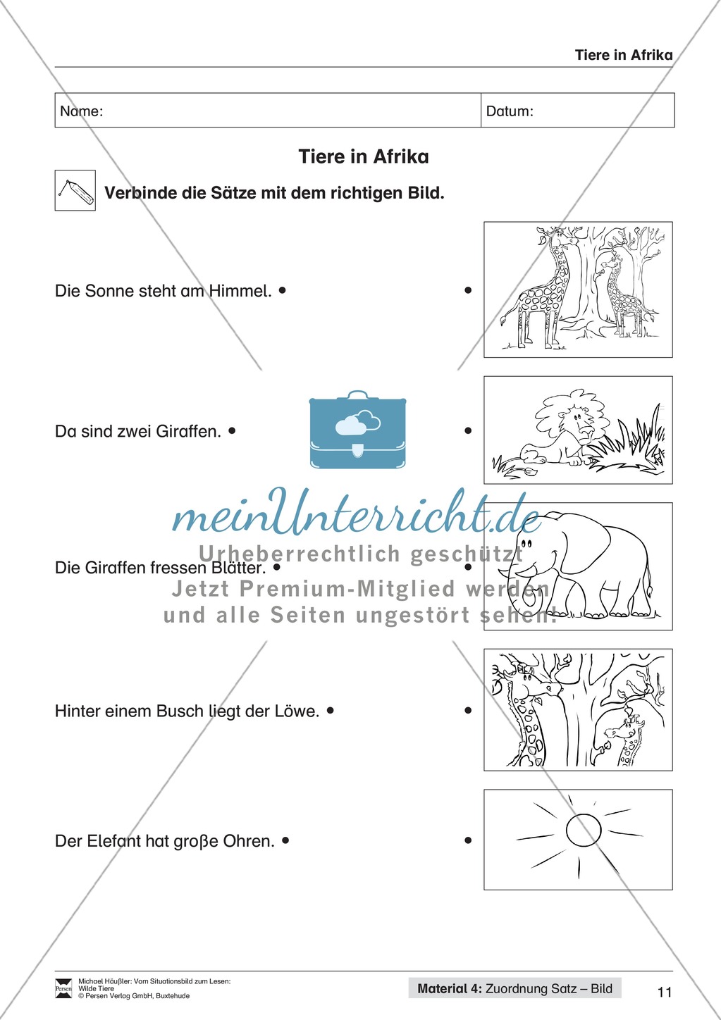 Leseförderung Wilde Tiere: Arbeitshinweise, Unterrichtsmodell, Bilder, Arbeitsblätter, Lesespiel und Kontrollblatt Preview 11