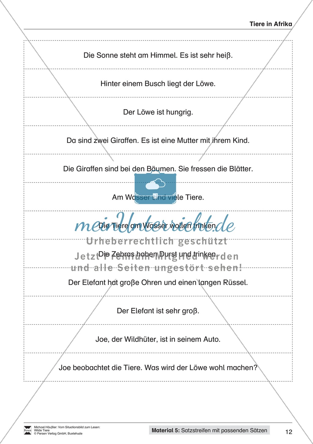 Leseförderung Wilde Tiere: Arbeitshinweise, Unterrichtsmodell, Bilder, Arbeitsblätter, Lesespiel und Kontrollblatt Preview 12