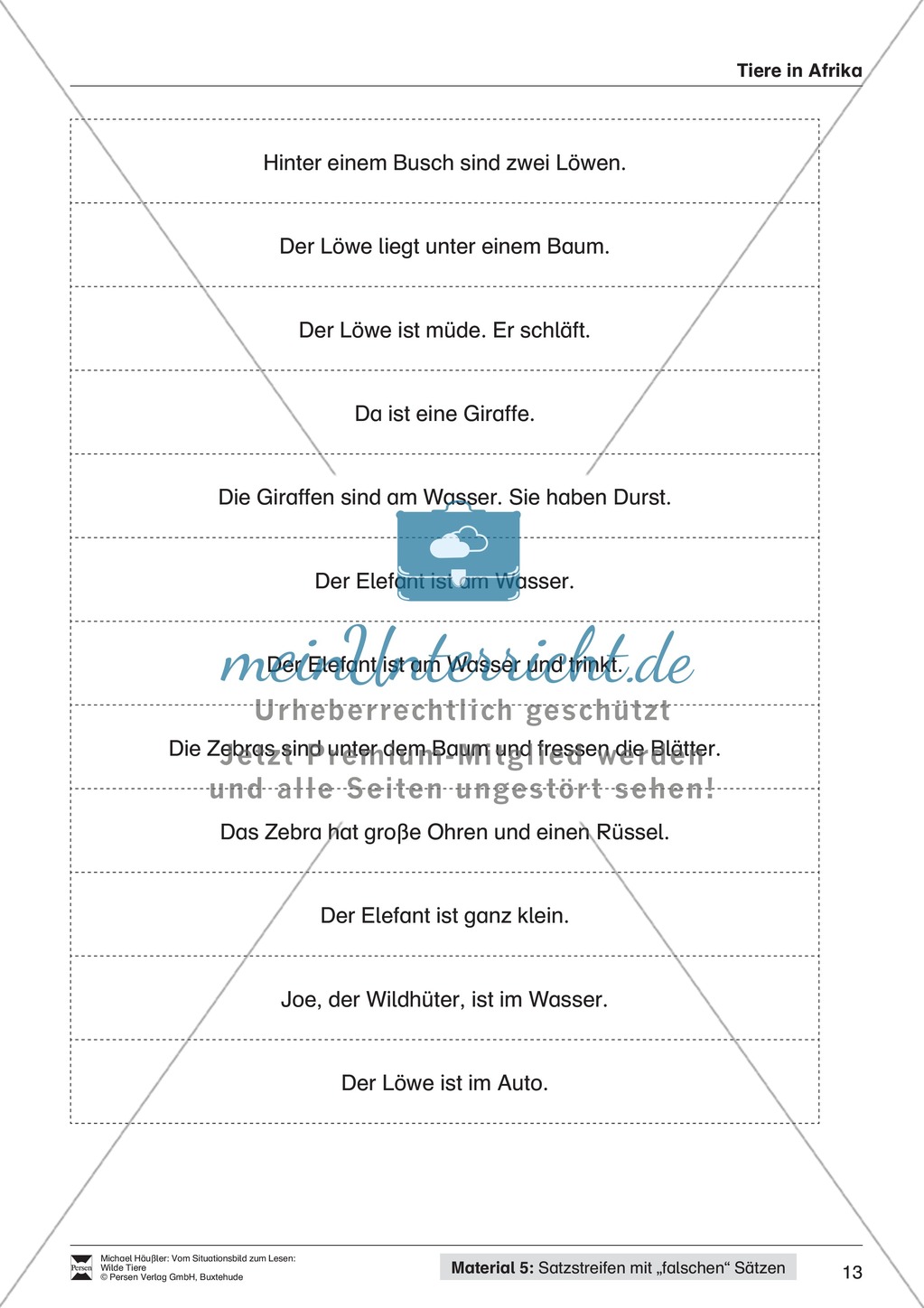 Leseförderung Wilde Tiere: Arbeitshinweise, Unterrichtsmodell, Bilder, Arbeitsblätter, Lesespiel und Kontrollblatt Preview 13