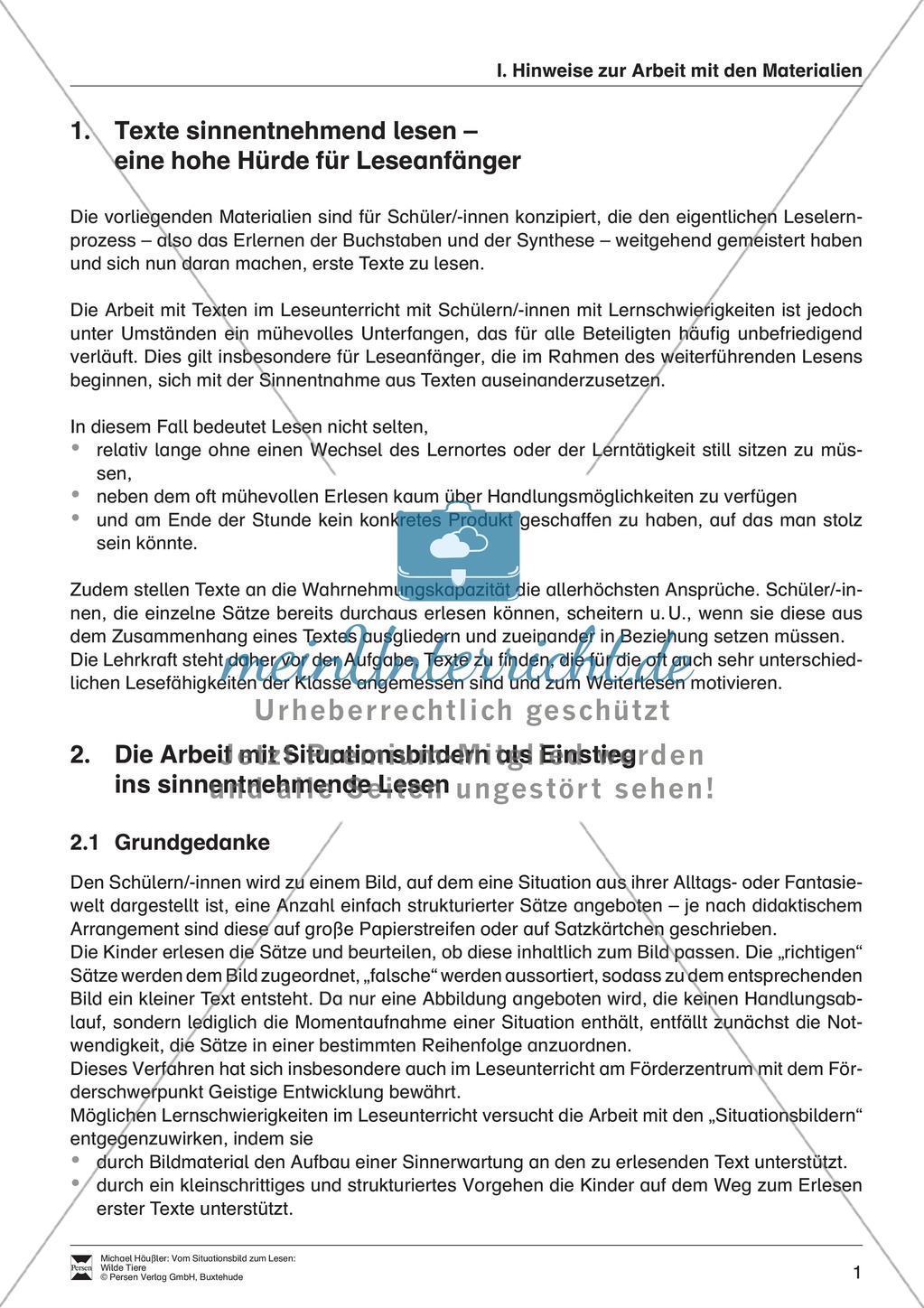 Leseförderung Wilde Tiere: Arbeitshinweise, Unterrichtsmodell, Bilder, Arbeitsblätter, Lesespiel und Kontrollblatt Preview 1