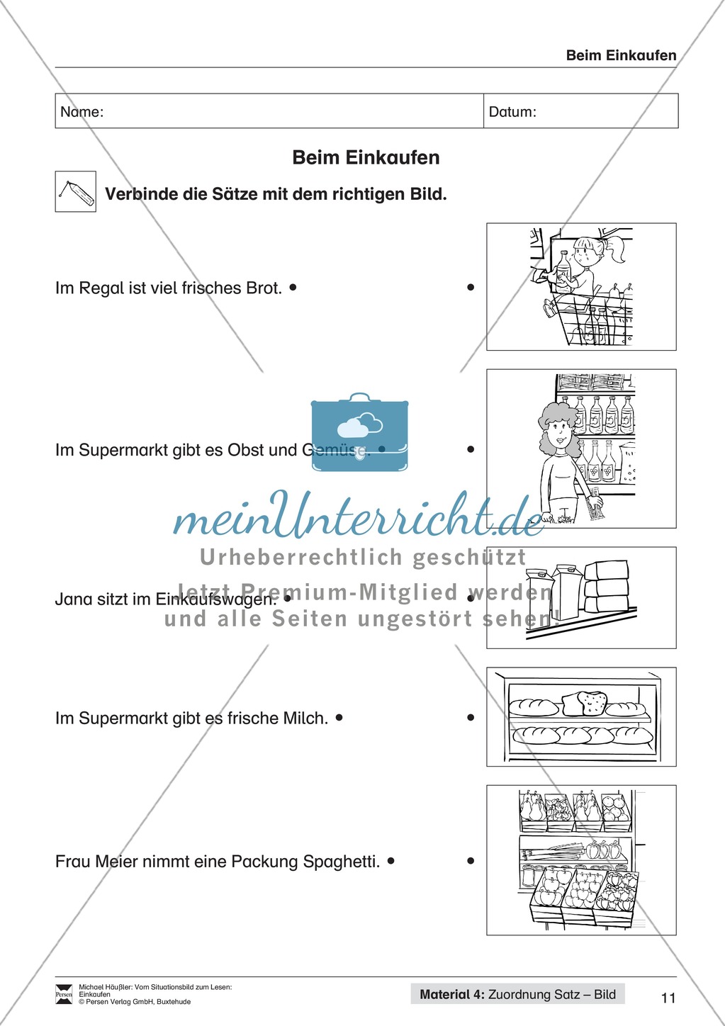 Leseförderung Einkaufen: Arbeitshinweise, Unterrichtsmodell, Bilder, Arbeitsblätter, Lesespiel und Kontrollblatt Preview 11