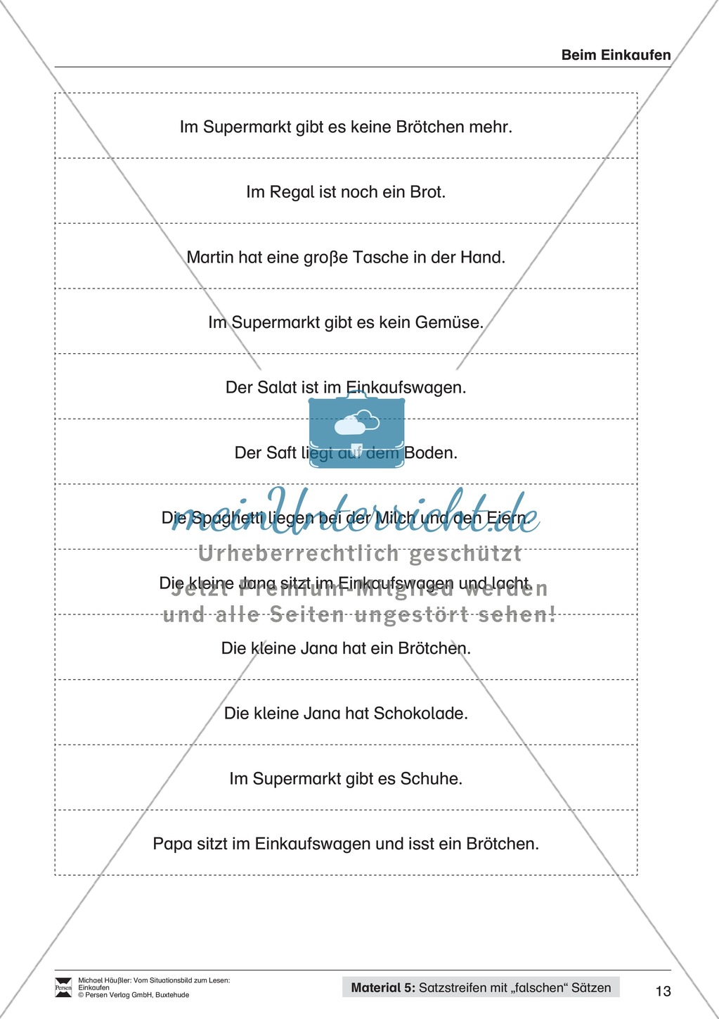 Leseförderung Einkaufen: Arbeitshinweise, Unterrichtsmodell, Bilder, Arbeitsblätter, Lesespiel und Kontrollblatt Preview 13
