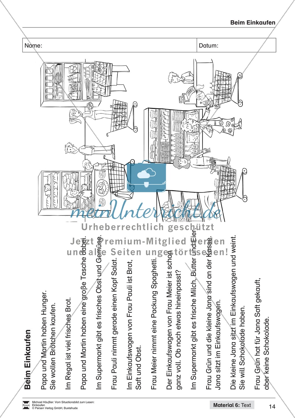 Leseförderung Einkaufen: Arbeitshinweise, Unterrichtsmodell, Bilder, Arbeitsblätter, Lesespiel und Kontrollblatt Preview 14