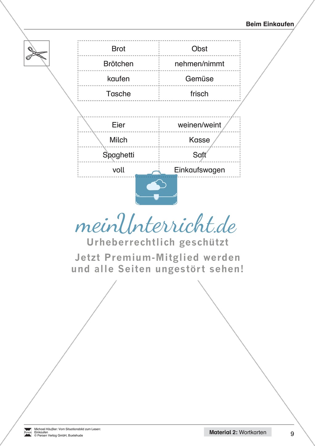 Leseförderung Einkaufen: Arbeitshinweise, Unterrichtsmodell, Bilder, Arbeitsblätter, Lesespiel und Kontrollblatt Preview 9