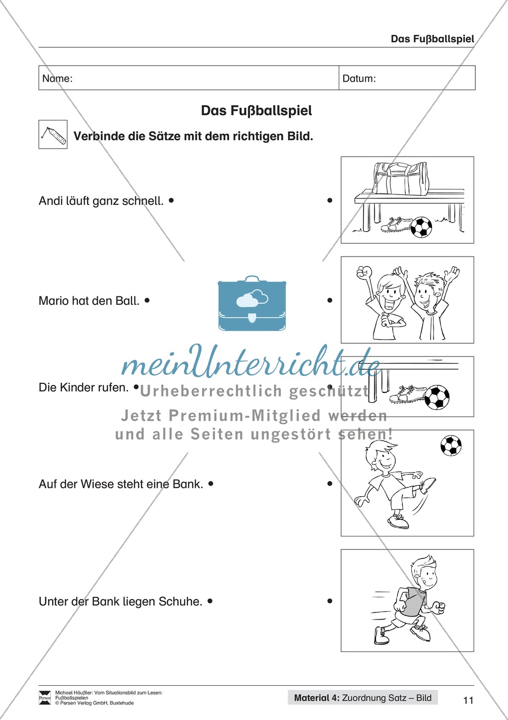 Leseförderung Fußballspielen: Arbeitshinweise, Unterrichtsmodell, Bilder, Arbeitsblätter, Lesespiel und Kontrollblatt Preview 11