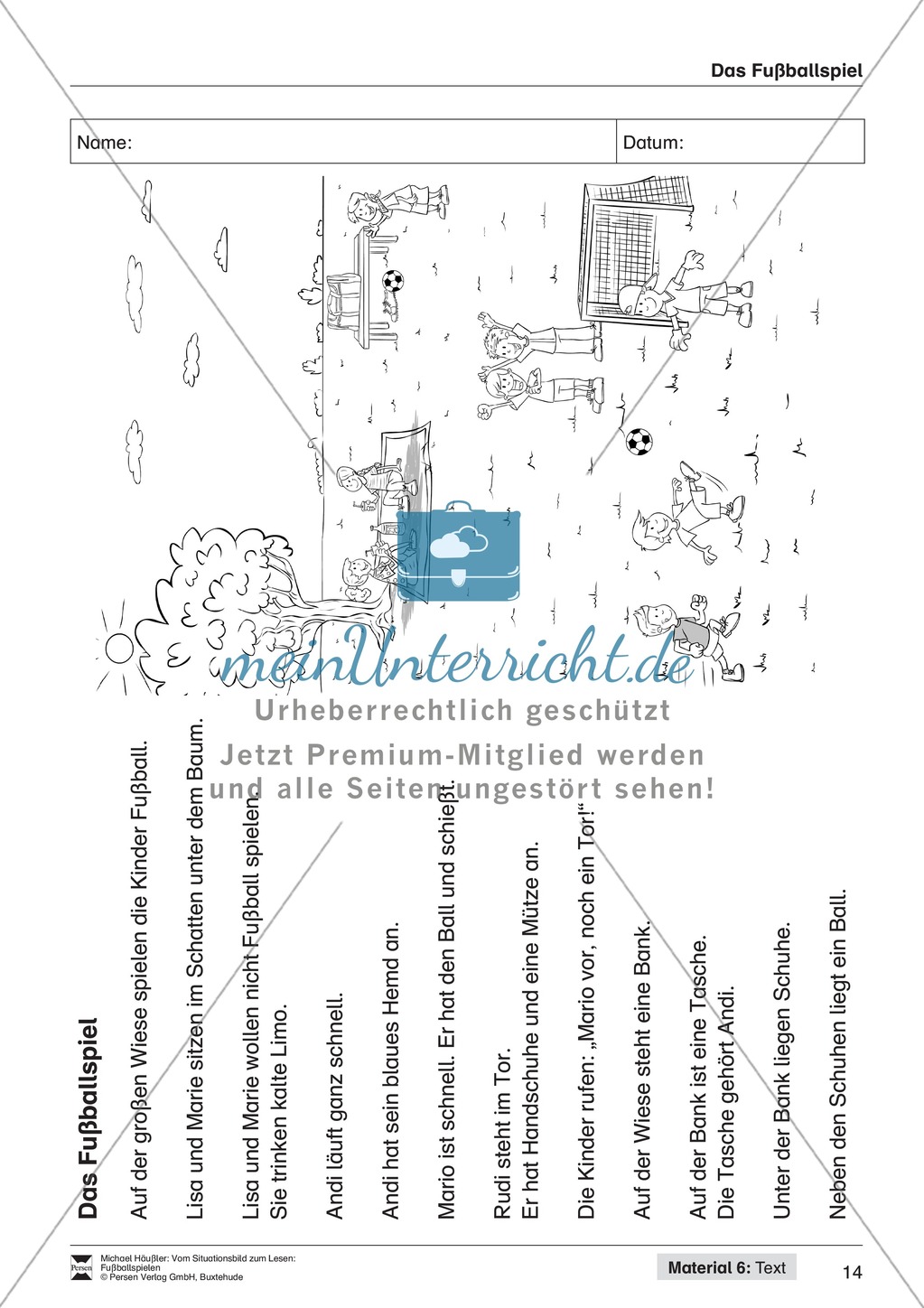 Leseförderung Fußballspielen: Arbeitshinweise, Unterrichtsmodell, Bilder, Arbeitsblätter, Lesespiel und Kontrollblatt Preview 14