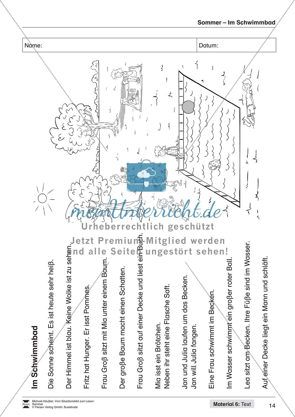 Leseförderung Sommer: Arbeitshinweise, Unterrichtsmodell, Bilder, Arbeitsblätter, Lesespiel und Kontrollblatt Preview 14