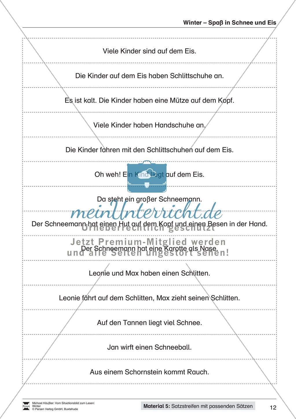Leseförderung Winter: Arbeitshinweise, Unterrichtsmodell, Bilder, Arbeitsblätter, Lesespiel und Kontrollblatt Preview 12