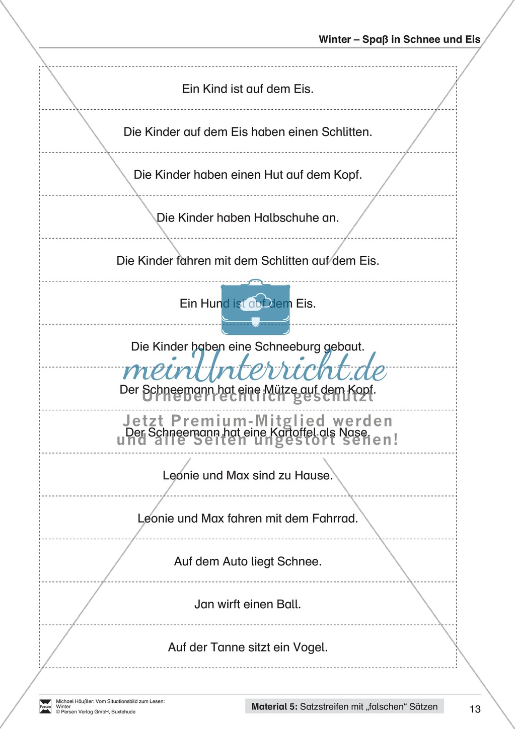 Leseförderung Winter: Arbeitshinweise, Unterrichtsmodell, Bilder, Arbeitsblätter, Lesespiel und Kontrollblatt Preview 13