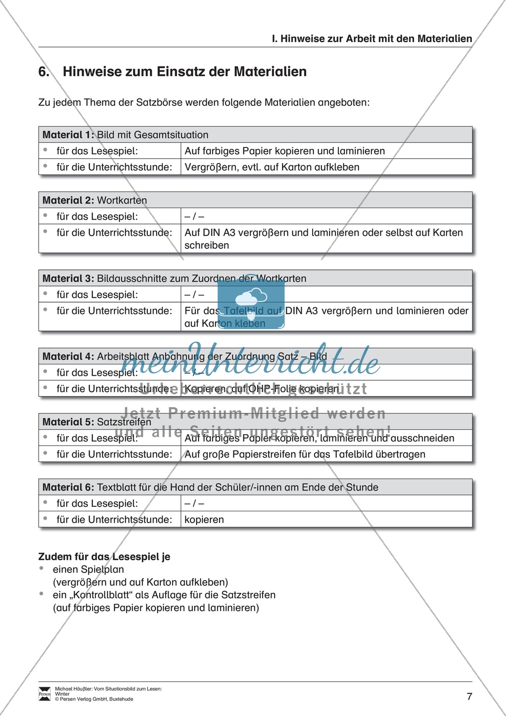 Leseförderung Winter: Arbeitshinweise, Unterrichtsmodell, Bilder, Arbeitsblätter, Lesespiel und Kontrollblatt Preview 7