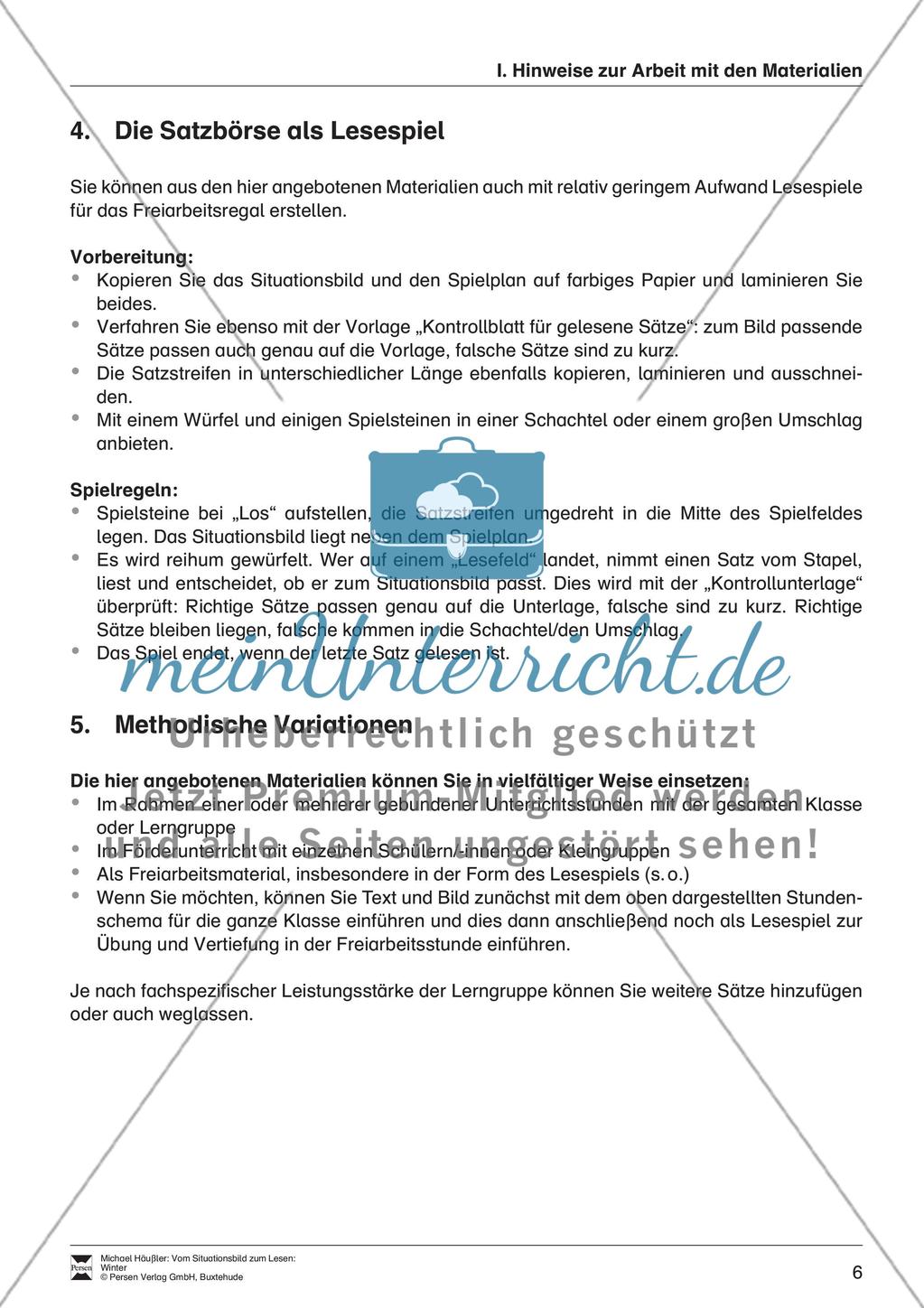 Leseförderung Winter: Arbeitshinweise, Unterrichtsmodell, Bilder, Arbeitsblätter, Lesespiel und Kontrollblatt Preview 8