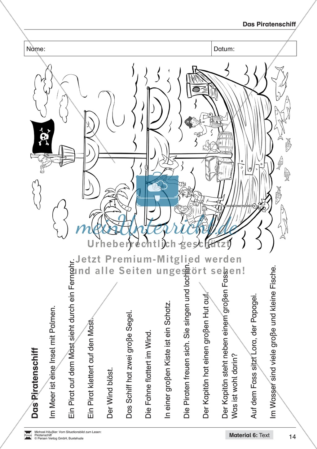 Leseförderung Piratenschiff: Unterrichtsmodell, Bilder, Arbeitsblätter, Lesespiel und Kontrollblatt Preview 11