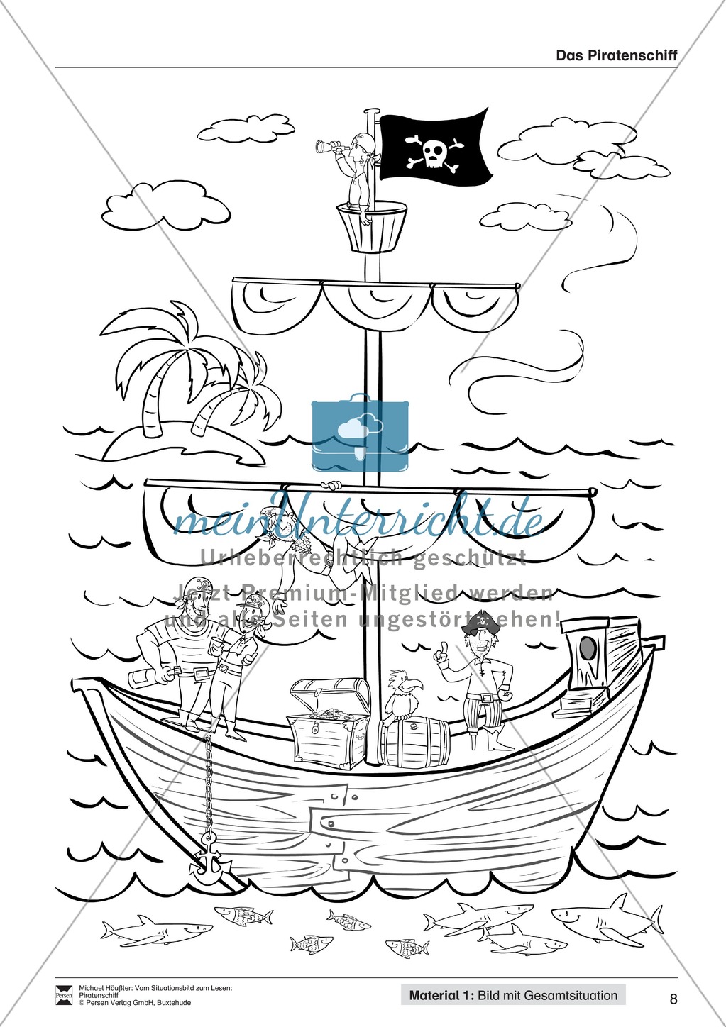 Leseförderung Piratenschiff: Unterrichtsmodell, Bilder, Arbeitsblätter, Lesespiel und Kontrollblatt Preview 5
