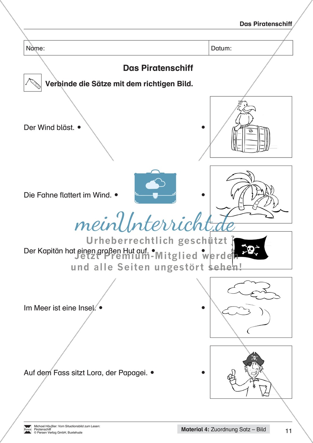 Leseförderung Piratenschiff: Unterrichtsmodell, Bilder, Arbeitsblätter, Lesespiel und Kontrollblatt Preview 8