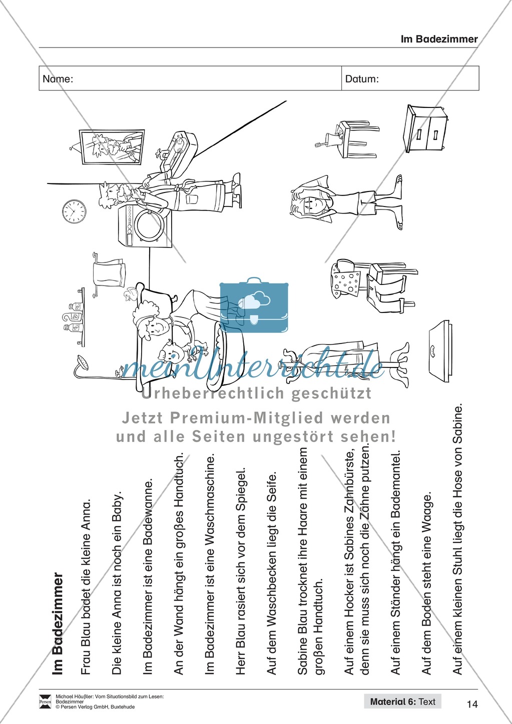Leseförderung Badezimmer: Unterrichtsmodell, Bilder, Arbeitsblätter, Lesespiel und Kontrollblatt Preview 11