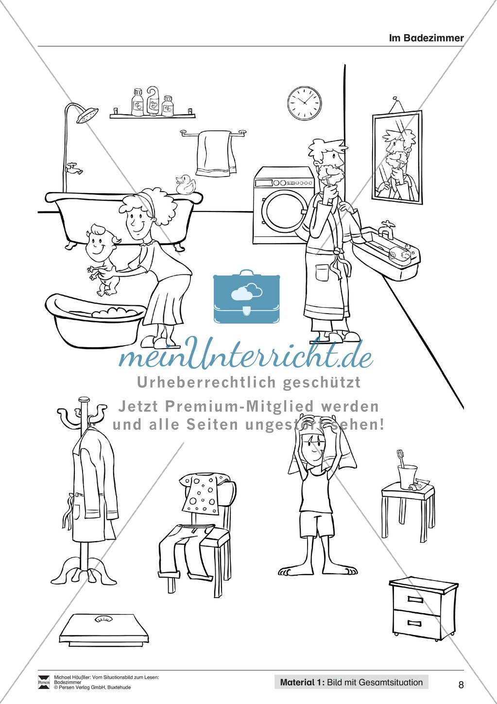 Leseförderung Badezimmer: Unterrichtsmodell, Bilder, Arbeitsblätter, Lesespiel und Kontrollblatt Preview 5