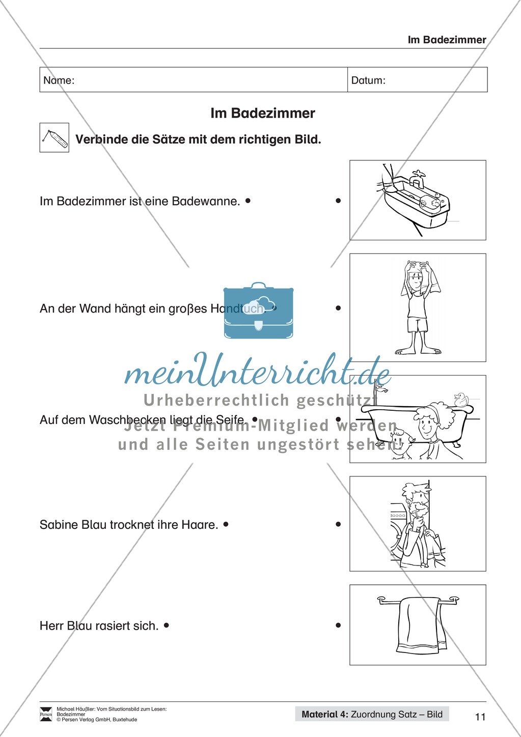 Leseförderung Badezimmer: Unterrichtsmodell, Bilder, Arbeitsblätter, Lesespiel und Kontrollblatt Preview 8