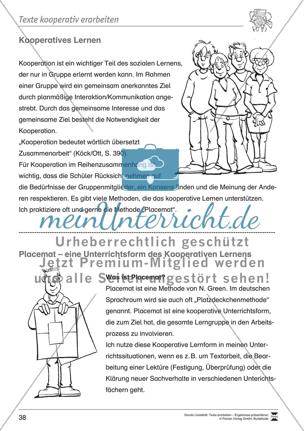 Kooperatives Lernen: Merkblatt, Placemat als Arbeitsmethode, Arbeitsmaterialien und Unterrichtsbeispiel Preview 3