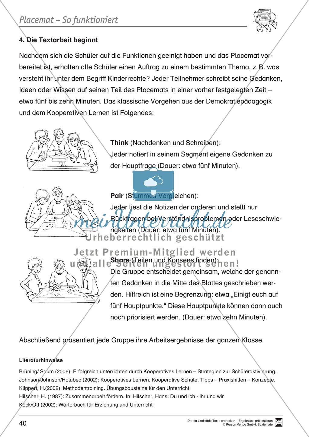 Kooperatives Lernen: Merkblatt, Placemat als Arbeitsmethode, Arbeitsmaterialien und Unterrichtsbeispiel Preview 4