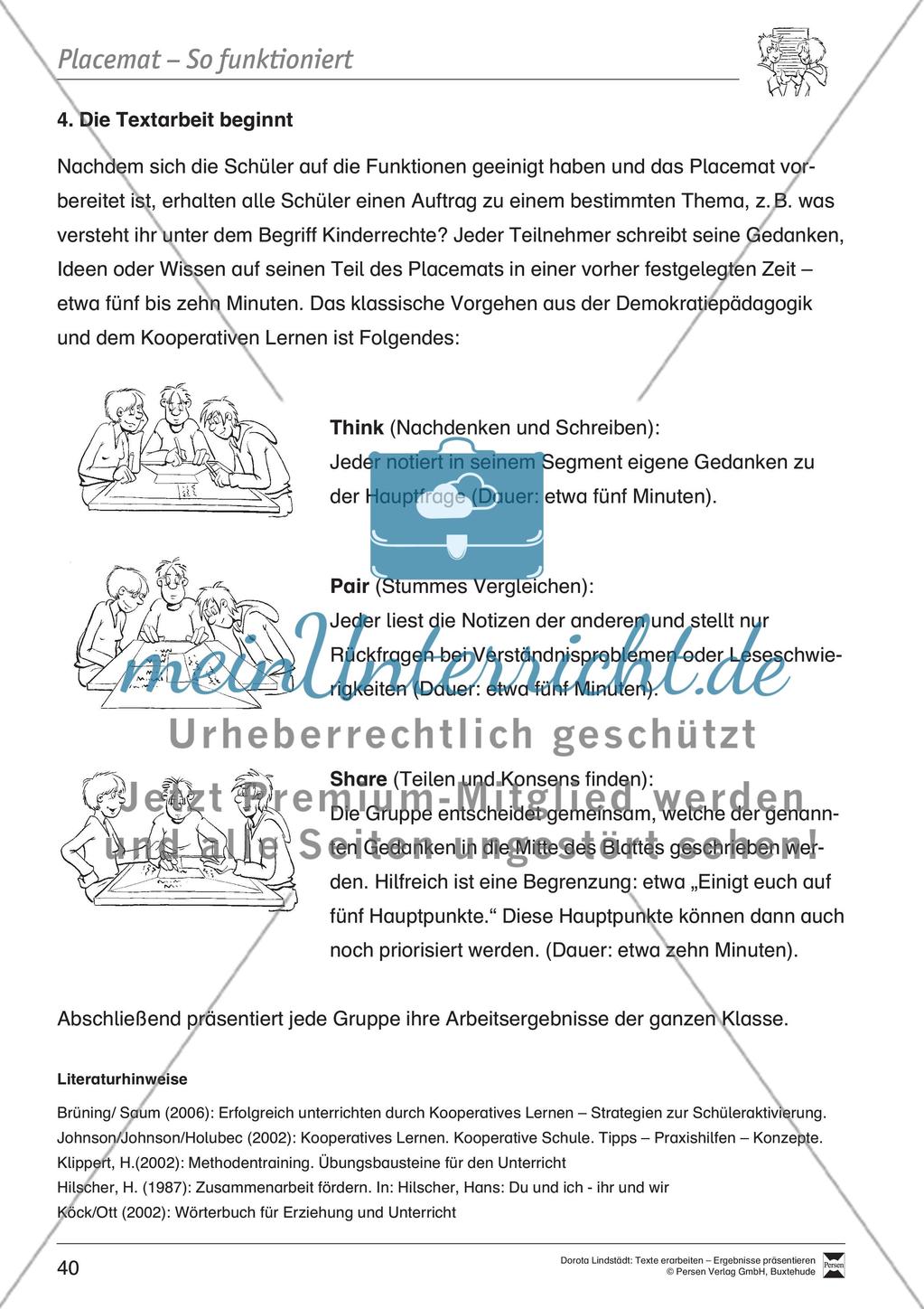 Kooperatives Lernen: Merkblatt, Placemat als Arbeitsmethode, Arbeitsmaterialien und Unterrichtsbeispiel Preview 5