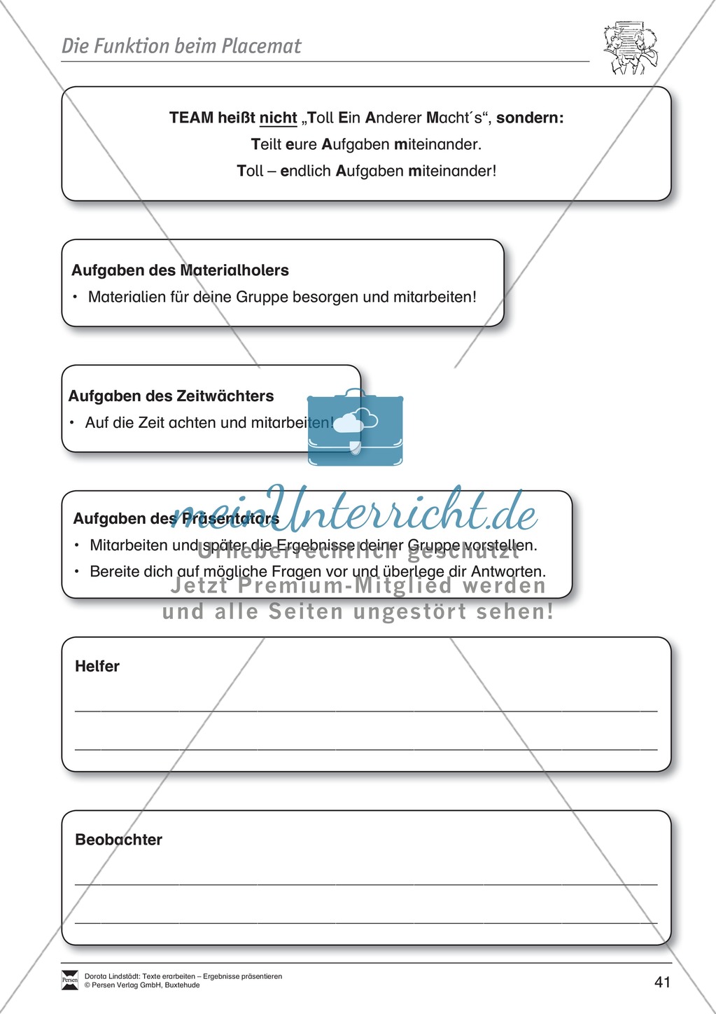 Kooperatives Lernen: Merkblatt, Placemat als Arbeitsmethode, Arbeitsmaterialien und Unterrichtsbeispiel Preview 5