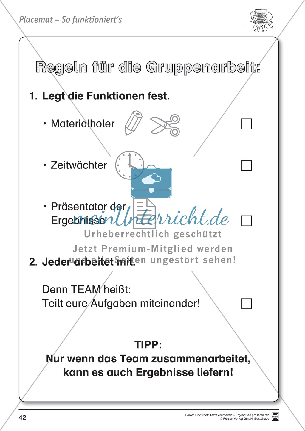 Kooperatives Lernen: Merkblatt, Placemat als Arbeitsmethode, Arbeitsmaterialien und Unterrichtsbeispiel Preview 6
