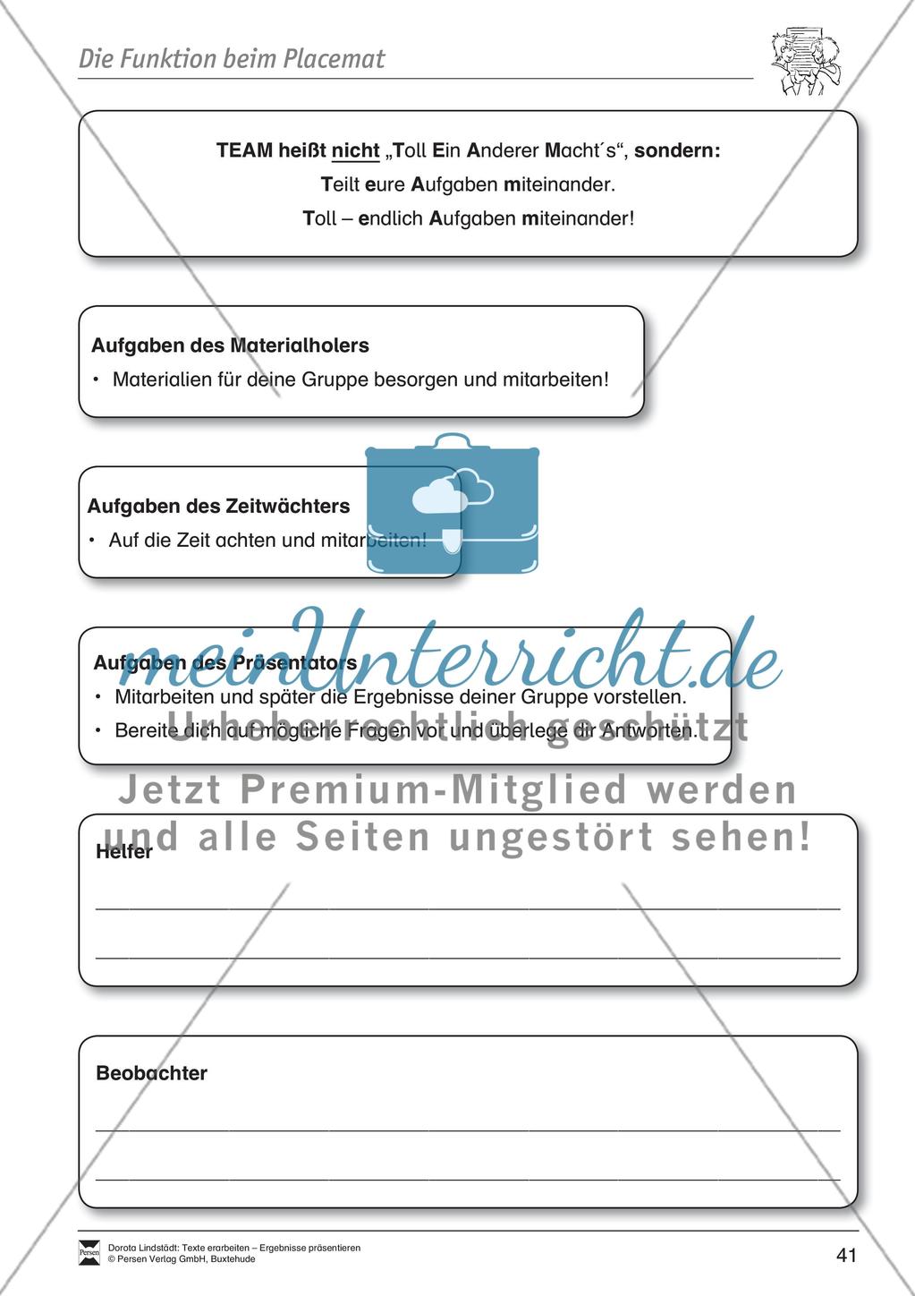 Kooperatives Lernen: Merkblatt, Placemat als Arbeitsmethode, Arbeitsmaterialien und Unterrichtsbeispiel Preview 6