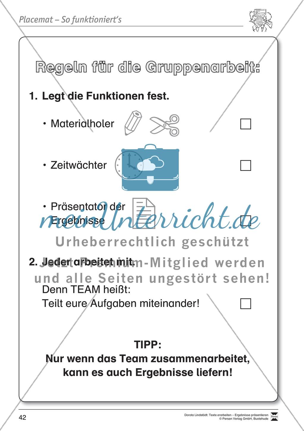 Kooperatives Lernen: Merkblatt, Placemat als Arbeitsmethode, Arbeitsmaterialien und Unterrichtsbeispiel Preview 7
