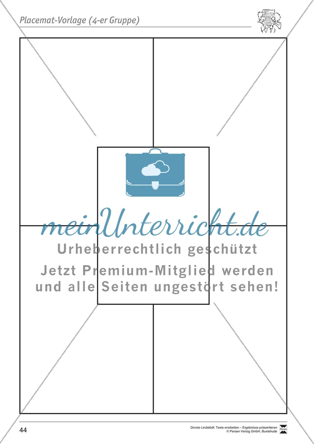 Kooperatives Lernen: Merkblatt, Placemat als Arbeitsmethode, Arbeitsmaterialien und Unterrichtsbeispiel Preview 9