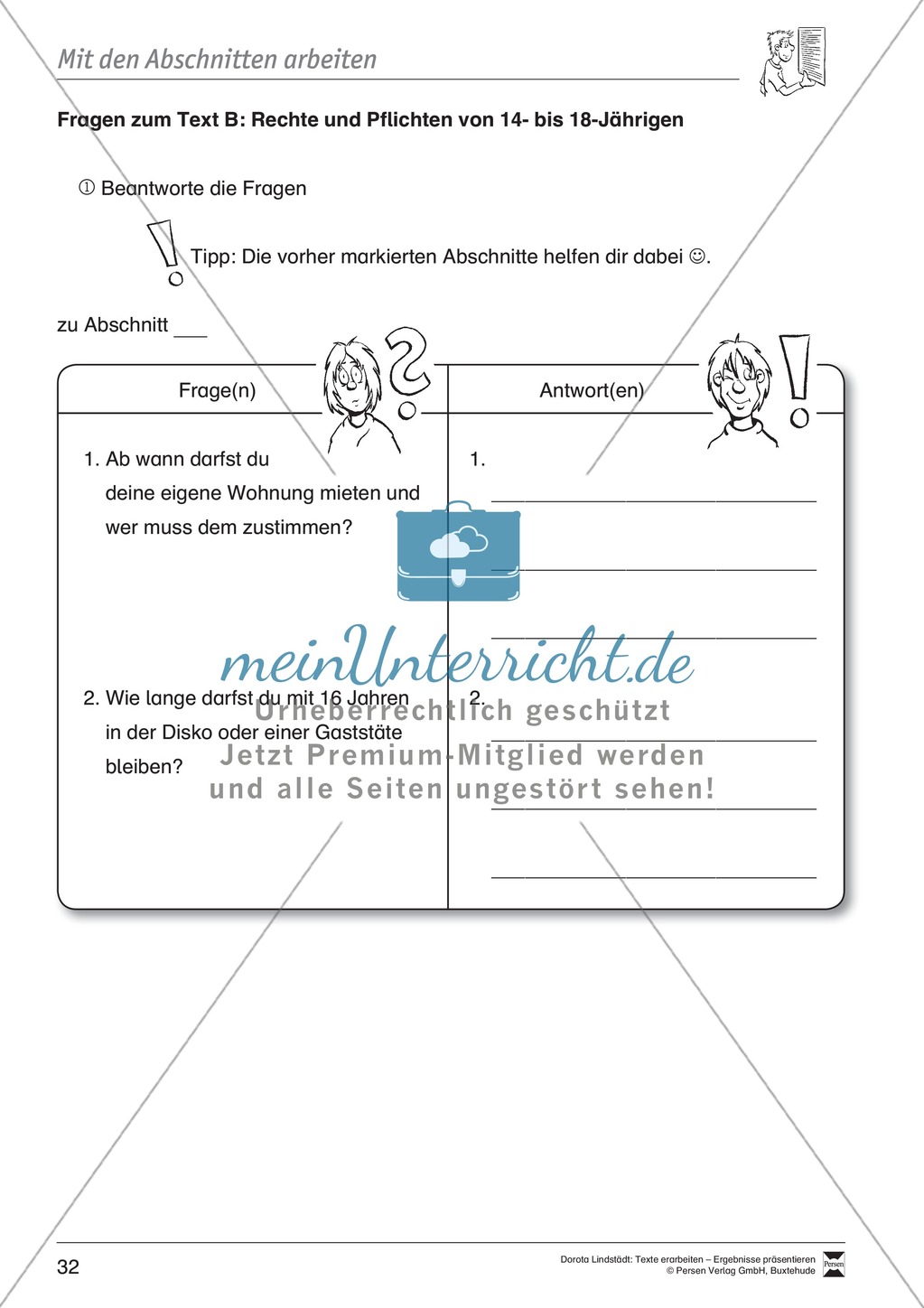Textarbeit: Rechte und Pflichten von 14- bis 18-jährigen: Text, Arbeitsblätter, Übungsblätter, Fragen zum Text Preview 16