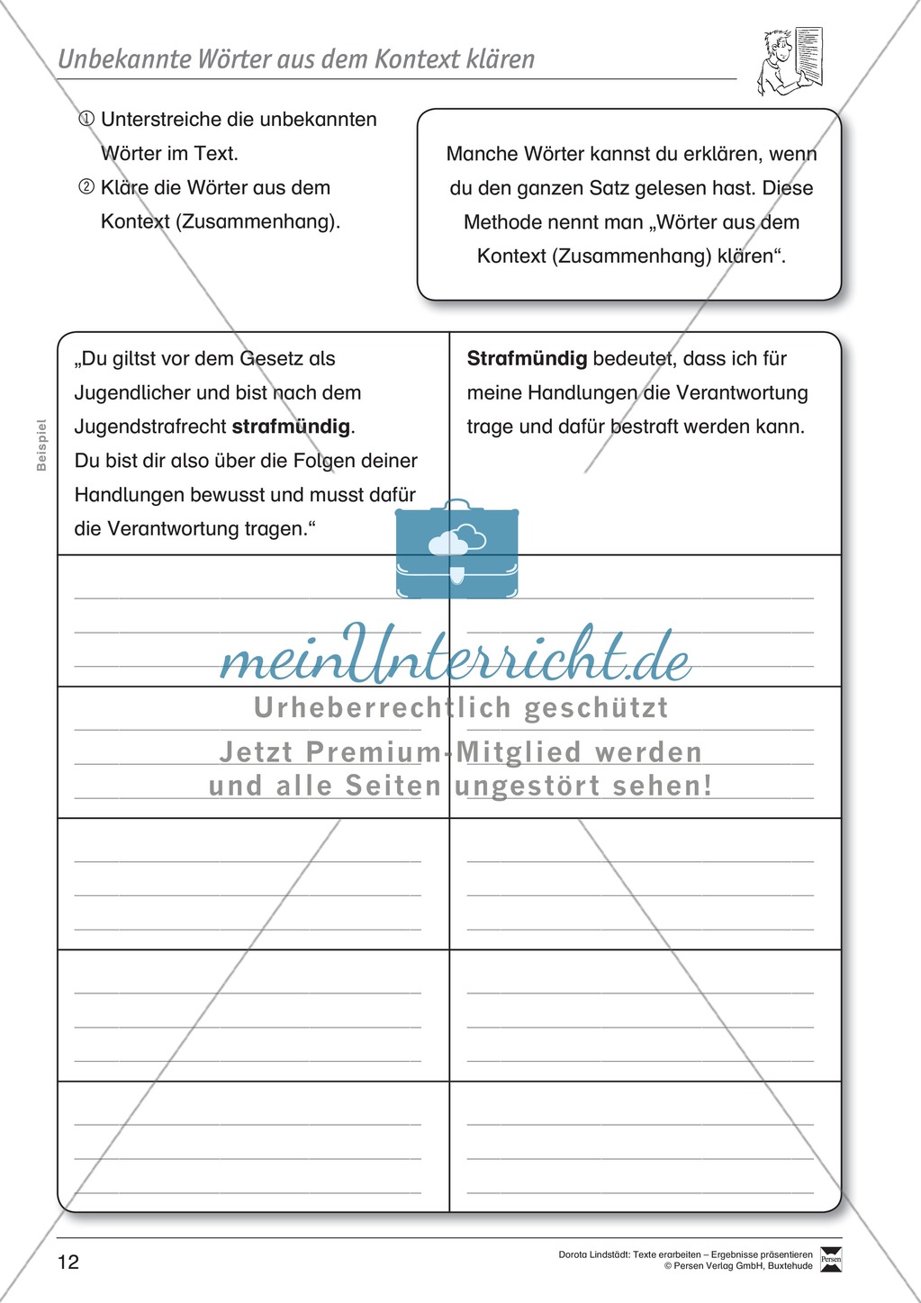 Textarbeit: Rechte und Pflichten von 14- bis 18-jährigen: Text, Arbeitsblätter, Übungsblätter, Fragen zum Text Preview 4