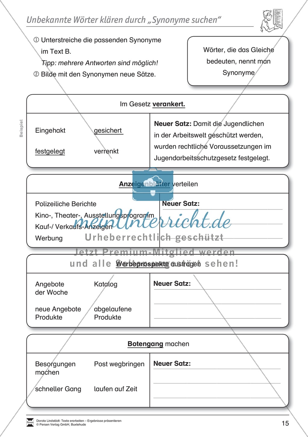 Textarbeit: Rechte und Pflichten von 14- bis 18-jährigen: Text, Arbeitsblätter, Übungsblätter, Fragen zum Text Preview 5