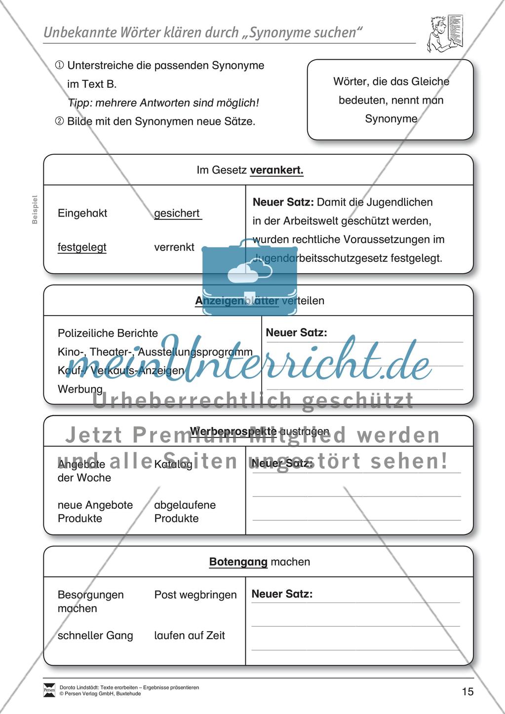 Textarbeit: Rechte und Pflichten von 14- bis 18-jährigen: Text, Arbeitsblätter, Übungsblätter, Fragen zum Text Preview 6