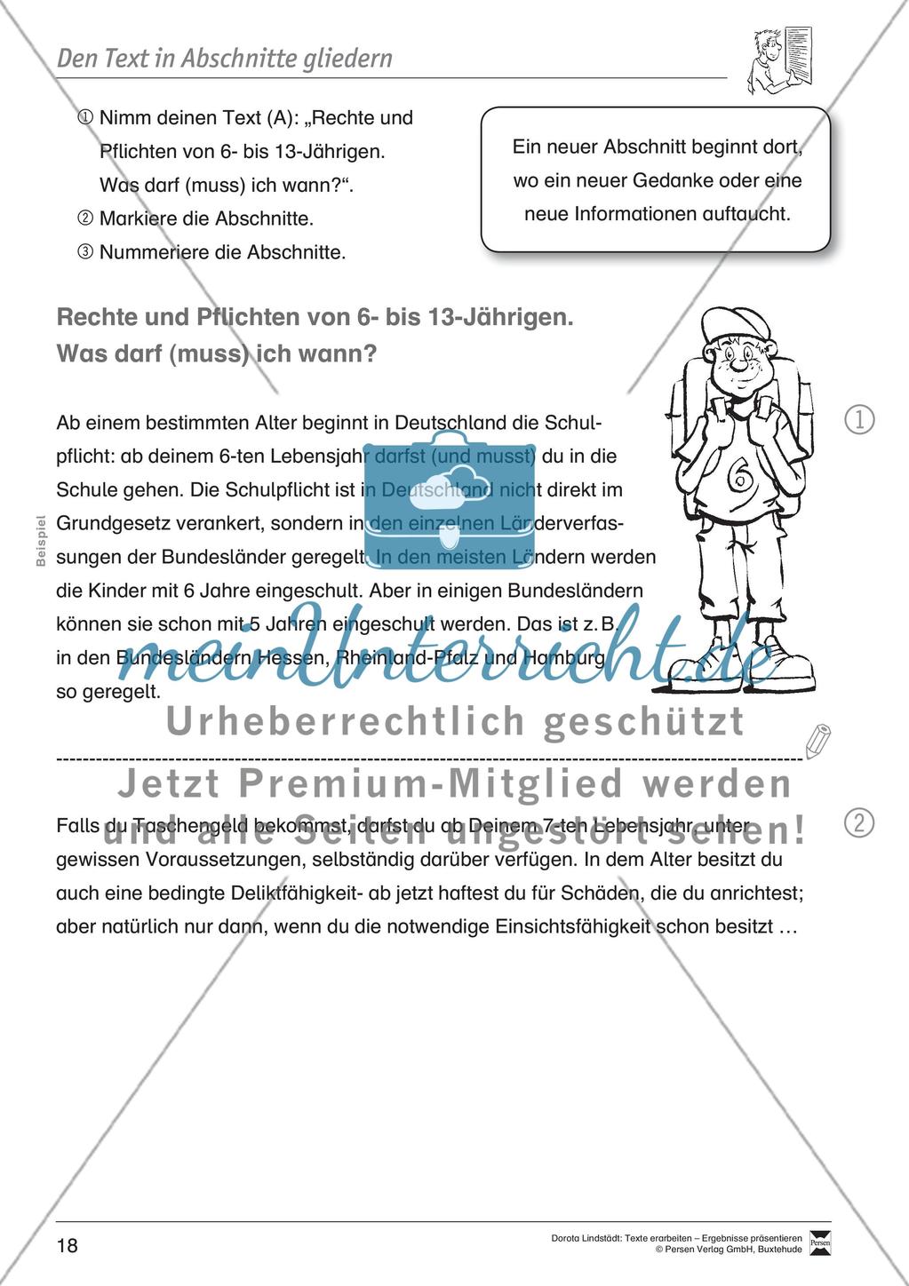 Textarbeit: Rechte und Pflichten von 14- bis 18-jährigen: Text, Arbeitsblätter, Übungsblätter, Fragen zum Text Preview 8