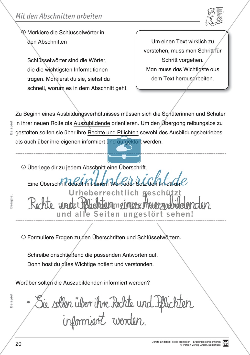Textarbeit: Rechte und Pflichten von 14- bis 18-jährigen: Text, Arbeitsblätter, Übungsblätter, Fragen zum Text Preview 9