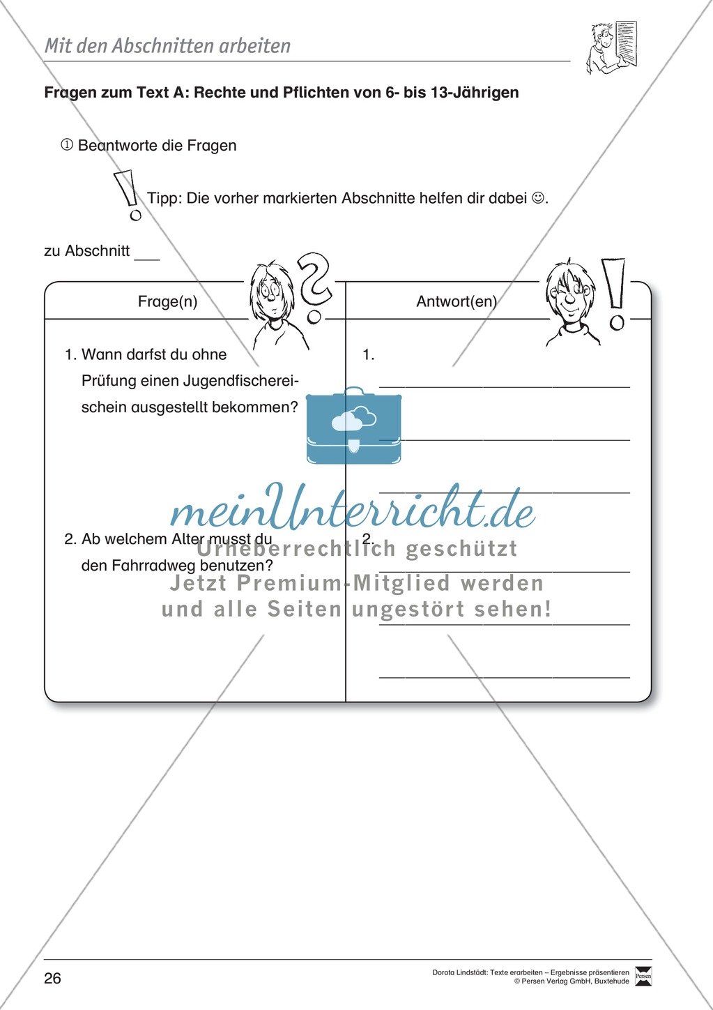Textarbeit: Rechte und Pflichten von 6- bis 13-jährigen: Text, Arbeitsblätter, Fragen zum Text Preview 13