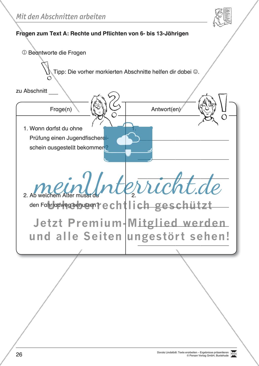 Textarbeit: Rechte und Pflichten von 6- bis 13-jährigen: Text, Arbeitsblätter, Fragen zum Text Preview 14